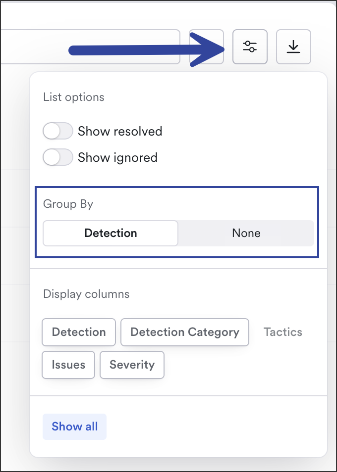 display options is an icon with two lines and two circles