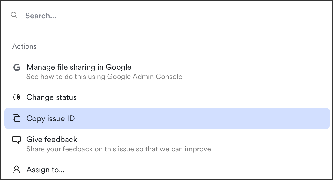 Copy issue ID is available from the ⌘K shortcut menu