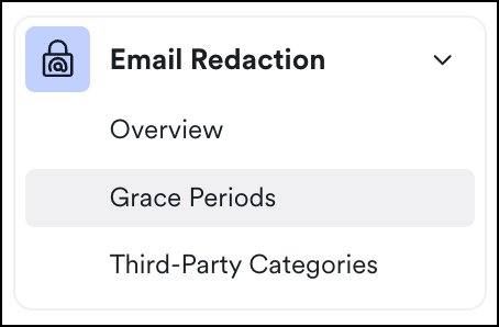 Grace Periods under Email Redaction settings in the left navigation